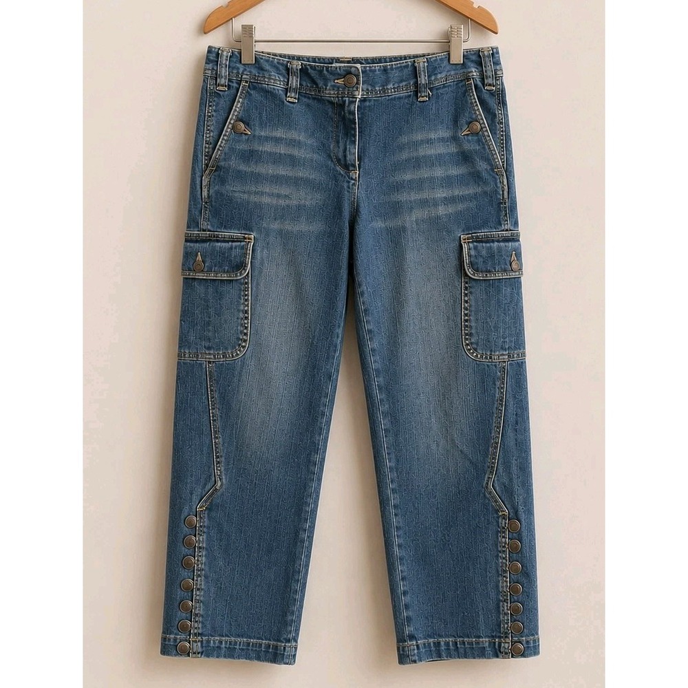 Ann Taylor LOFT Womens Size 12 Cargo Crop Jeans Cropped Denim Y2K Utility Autumn - Picture 2 of 16